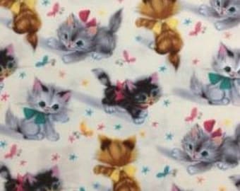 Cats Cream Kittens with Ribbons Cotton Quilting Fabric 1/2 YARD