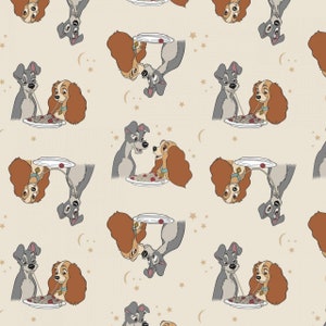 Disney Lady and the Tramp Stars in their Eyes Cream Cotton Quilting Fabric 1/2 YARD