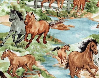 Horses Galloping Australian Brumbies Cotton Quilting Fabric 1/2 YARD
