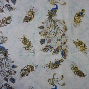 Pfau blühen Pfauen wirft Licht Petrol Metallic Highlights Baumwolle Quilten Stoff 1/2 YARD