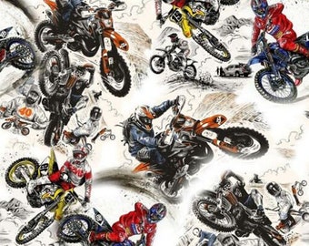 Motorräder Dirtbike Roost Motorräder 1060 / 773A Baumwolle Quilting Stoff 1/2 YARD