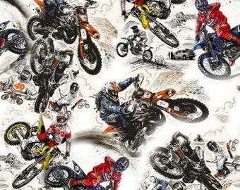 Motorbikes Dirtbike Roost Motorcycles 1060/773A Cotton Quilting Fabric 1/2 YARD