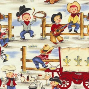 Lil Cowpokes Retro Cowboys Bawełniana tkanina pikowana 1/2 YARD