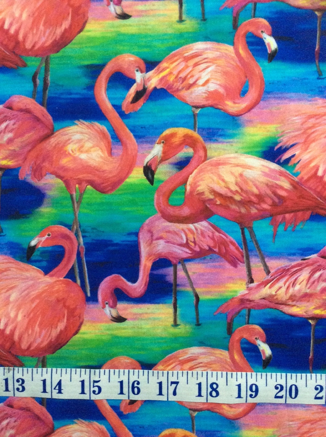 Flamingos Large Allover Blue Background Cotton Quilting Fabric - Etsy