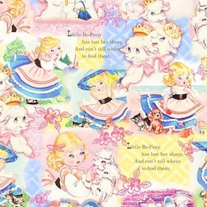Vintage Storybook Little Bo Peep Cotton Quilting Fabric 1/2 YARD