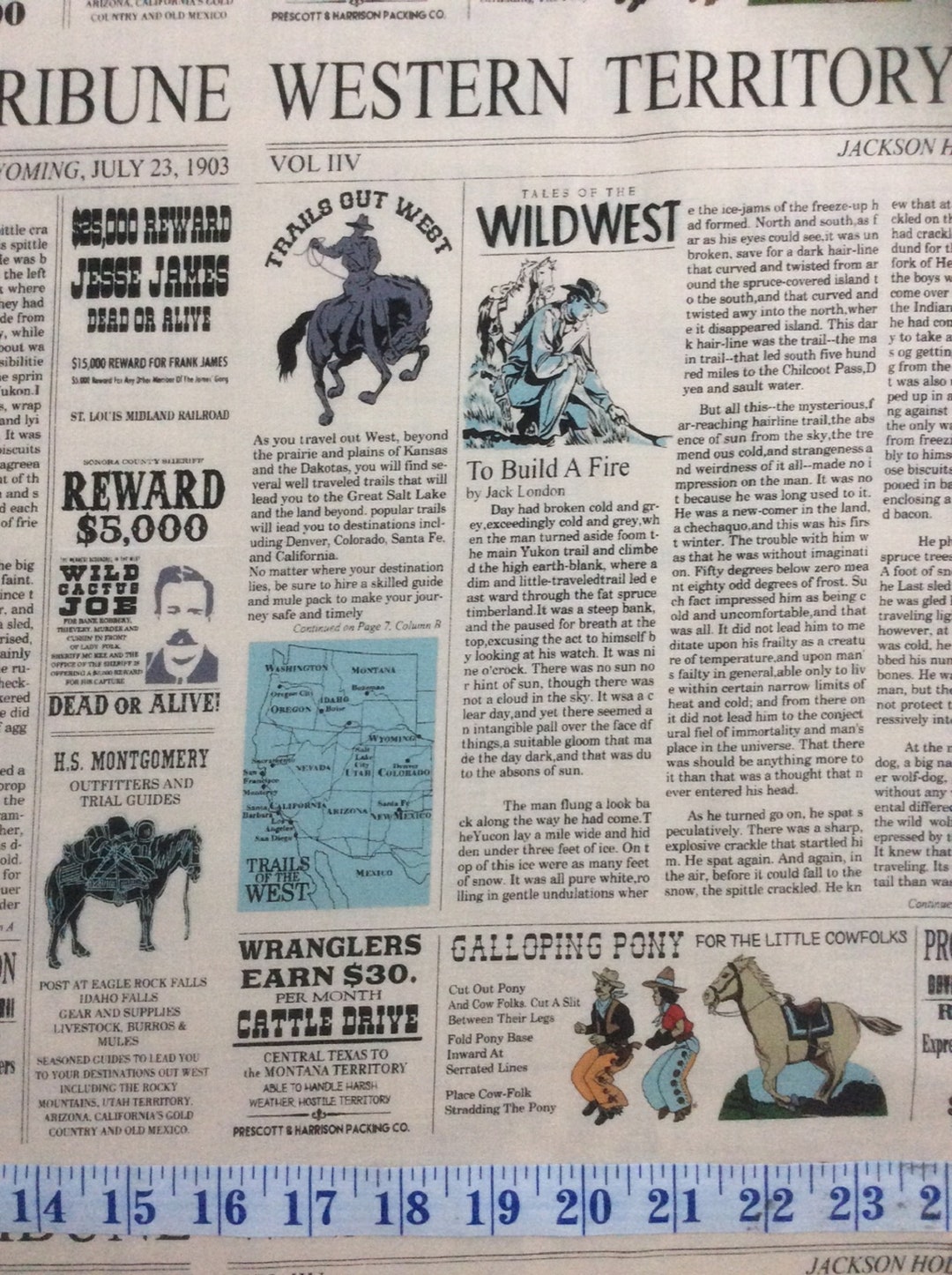 Cowboy Country Newsprint Cream Cotton Quilting Fabric 1/2 YARD Etsy