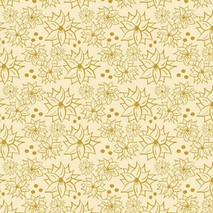 Aussie Gold Christmas Poinsettia Flowers Gold Cotton Quilting Fabric 1/2 Yard