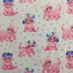Cats Kittens Furry Princess White Cotton Quilting Fabric 1/2 YARD