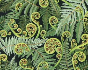 Tela de algodón para acolchado Kiwi Maori de Nueva Zelanda Koru Frond verde 1/2 YARDA