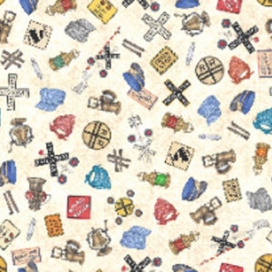 Locomotion Train Gear Light Beige 28672-E Cotton Quilting Fabric 1/2 YARD