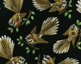 New Zealand Fantail Bird and Branches Wildlife Cotton Quilting Fabric 1/2 YARD