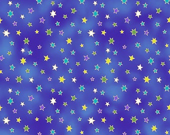 Celestial Magic Stars Blue Background Gold Metallic Cotton Quilting Fabric 1/2 YARD