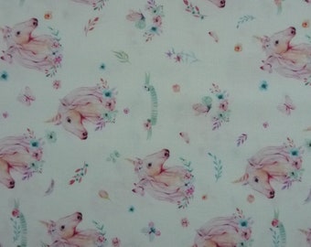 A Magical Time Unicorns and Butterflies White Background Cotton Quilting Fabric 1/2 YARD