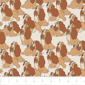 Disney Lady and the Tramp Lady Stack Cream Cotton Quilting Fabric 1/2 YARD