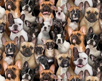 Melhores amigos cães buldogues franceses 687E-MULTI tecido acolchoado de algodão 1/2 jarda