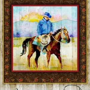 Sunset Rodeo Cowboy Riding a Horse 9156P 33 Cotton Quilting Fabric Panel