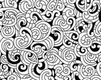 Tela de acolchado de algodón maorí de Nueva Zelanda Moko en blanco y negro, 1/2 yarda