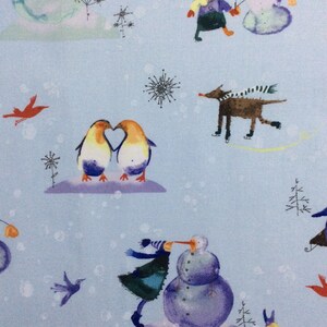 Winter Love Light Blue Grey Toile Cotton Quilting Fabric 1/2 YARD