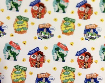 Tela de algodón para acolchado con fondo blanco de Disney Toy Story Woody Buzz Lightyear y personajes, 1/2 yarda