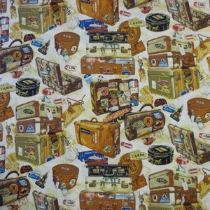 Viktorianischen Vintage Baggage Koffer Koffer Baumwolle Quilten Stoff 1/2 YARD