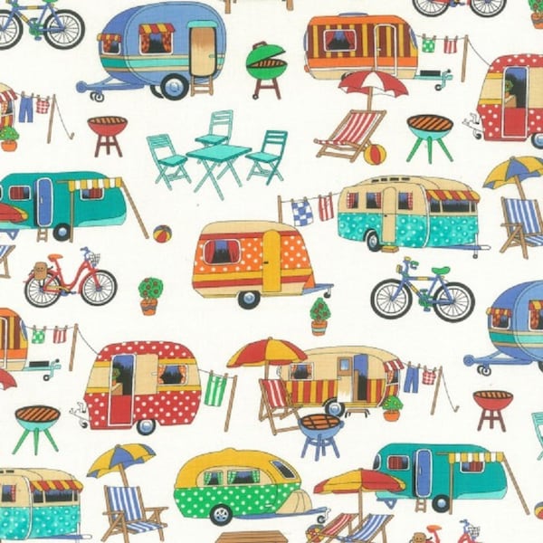 Caravan Getaway Retro Cotton Quilting Fabric 1/2 YARD