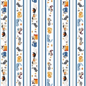 Feline Friends Alley Cats Blue Cotton Quilting Fabric 1/2 YARD