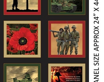 Remembering Vietnam War ANZACS 6 Block Cotton Quilting Fabric Panel
