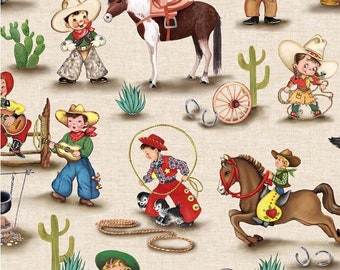 Happy Trails Rodeo Round Up Crema CX11506-CREM Tessuto per trapuntatura in cotone 1/2 YARD