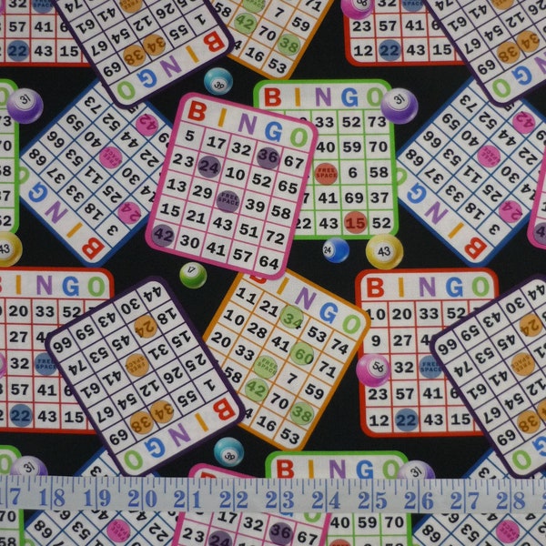 Bingo Cards Black Background 103A Cotton Quilting Fabric 1/2 YARD