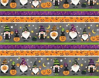 Gnomes Night Out Gnome Border Stripe Cinza 24661-95 Tecido acolchoado de algodão 1/2 JARDA