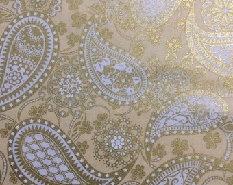 Jubilee Floral Cream and Gold Metallic Paisley Cotton Quilting Fabric 1/2 YARD
