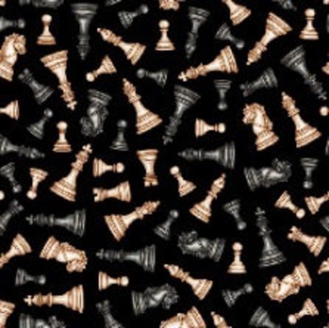 ジャンヌマス Checkmate Chess Pieces Toss Black 28663-J Cotton Quilting