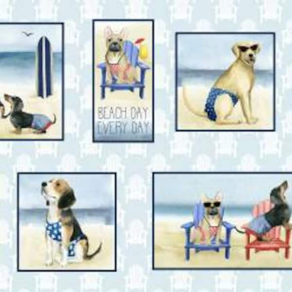 Hot Dog Multi am Strand Baumwolle Quilting Stoff Panel