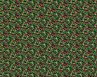 Hay Its Christmas Holly Multi Black Cotton Quilting Fabric 1/2 YARD