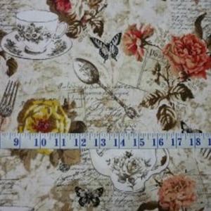Nachmittagstee Multi High Tea Whistler Studio Baumwolle Quilting Stoff 1/2 YARD