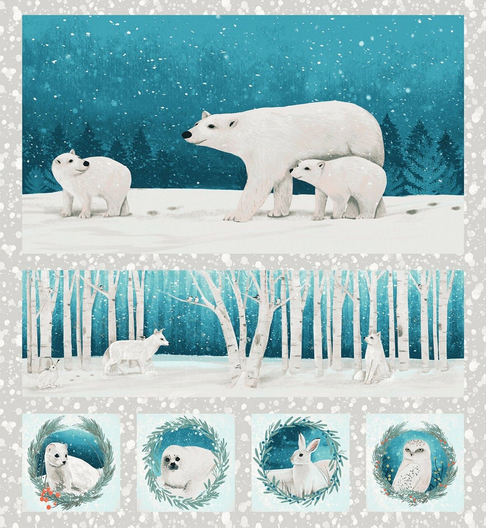 Winter Woodland Bears Seals Wolves Rabbits Owls Cotton | Etsy