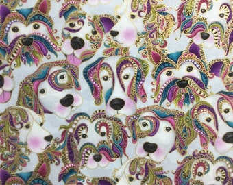 Tessuto per trapuntatura in cotone grigio chiaro con riflessi dorati metallizzati Dog On It, 1/2 YARD