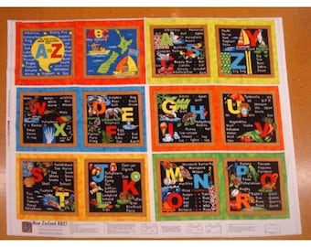 ABC Animal New Zealand Cotton Quilting Fabric Book Panel