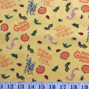 James and the Giant Peach Creatures Yellow Cotton Quilting Fabric 1/2 YARD