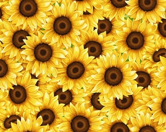 Sunny Sunflowers Yellow Sunflowers Packed Cotton Quilting Fabric 1/2 YARD