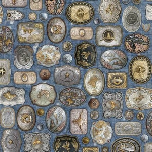 Belt Buckles Western Denim Digital Print Cotton Quilting Fabric 1/2 YARD