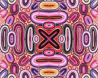 Aborigines Kunst Spirit of the Bush 2 Zeremonial Huts-Ngathunu Baumwolle Quilt Stoff 1/2 HOF