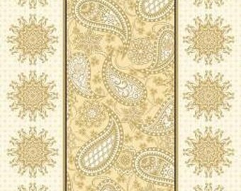 Jubilee Embroidery Floral Cream and Gold Metallic Paisley Cotton Quilting Fabric Panel