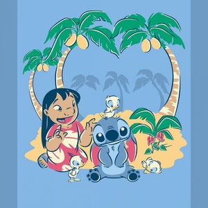 Lilo & Stitch And Angel Watercolor Disney Cotton Fabric by the 1/4