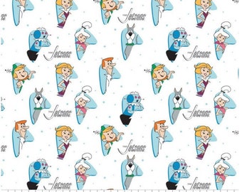 Jetsons Family Characters White 24080002-1 Cotton Quilting Fabric 1/2 YARD