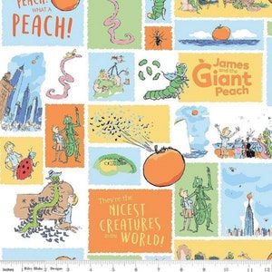James and the Giant Peach Main White Cotton Quilting Fabric 1/2 YARD