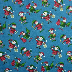 Holly Jolly Christmas Elves and Candy Canes Baumwoll Quilting Stoff 1/2 METER