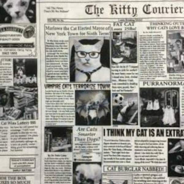 Cat News Newsprint C6705-NEWS Cotton Quilting Fabric  1/2 YARD