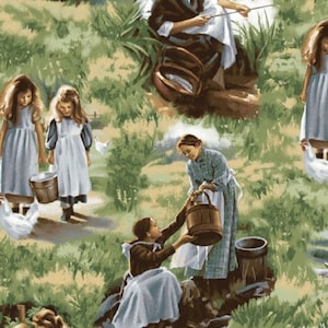 Maywood Pioneer Spirit Horses Chickens Allover Cotton Quilting Fabric 1/2 YARD