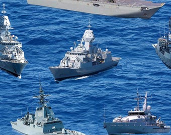 Tela de algodón para patchwork Navy II Australia Ships 4167D, 1/2 yarda